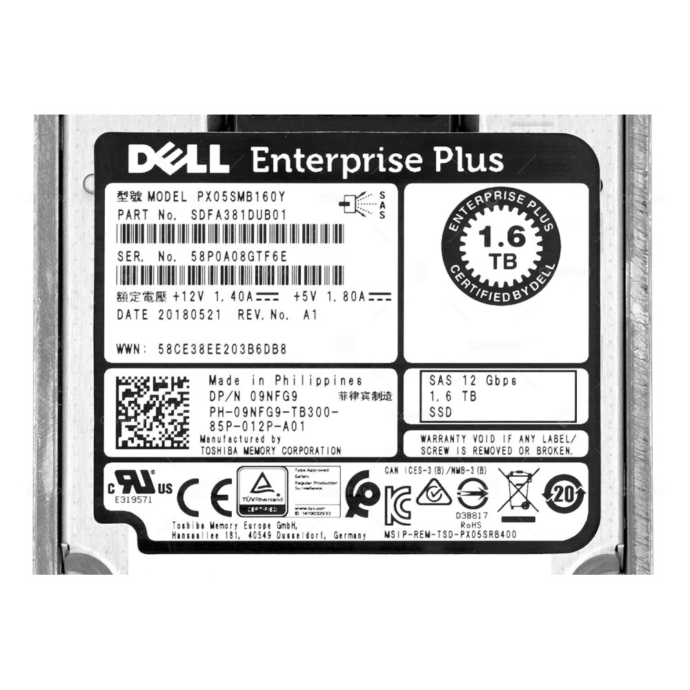 9NFG9-CML  DELL SSD 1.6TB SAS 12G 2.5" SFF FOR DELL COMPELLENT 5020